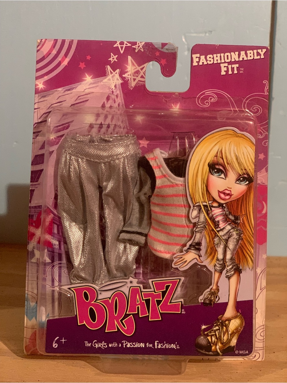 Bratz Fashionably Fit Silver Joggers & Pink Striped Tank Outfit
